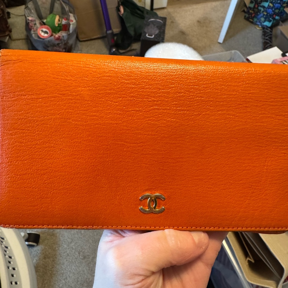 CHANEL Vibrant Orange Leather long wallet